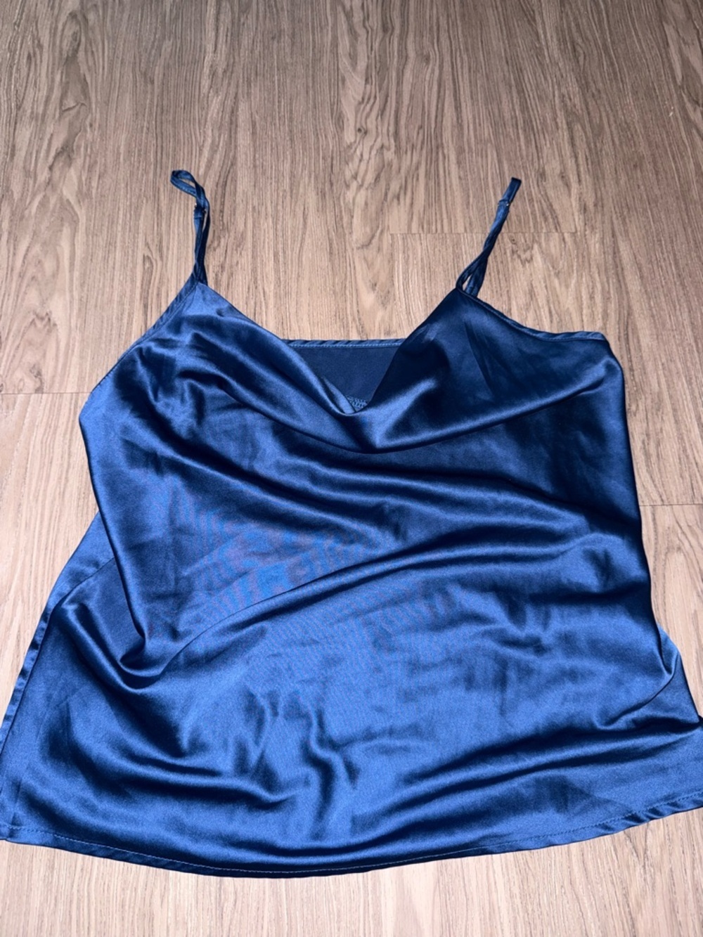 Satin Cowl Neck Camisole Tank Top - Blue